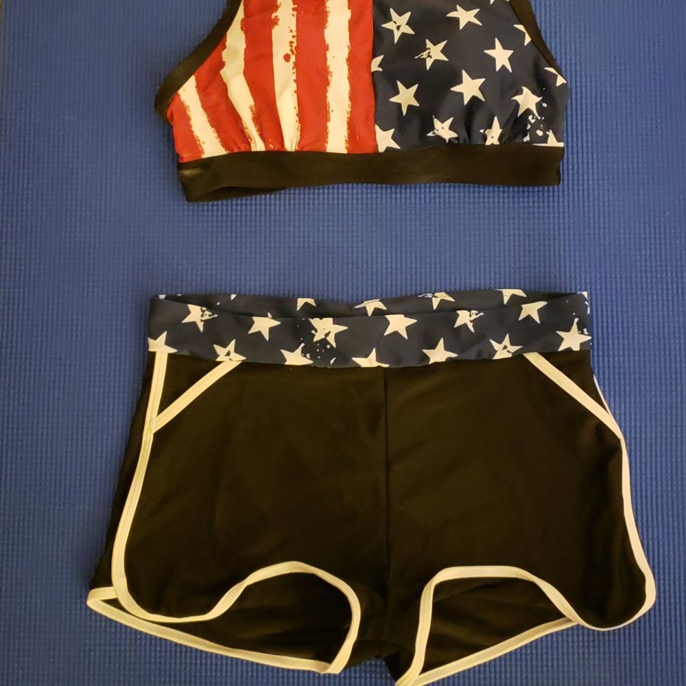 Stars & Stripes Bikini with Sporty Boy Shorts Bottoms, Size Large